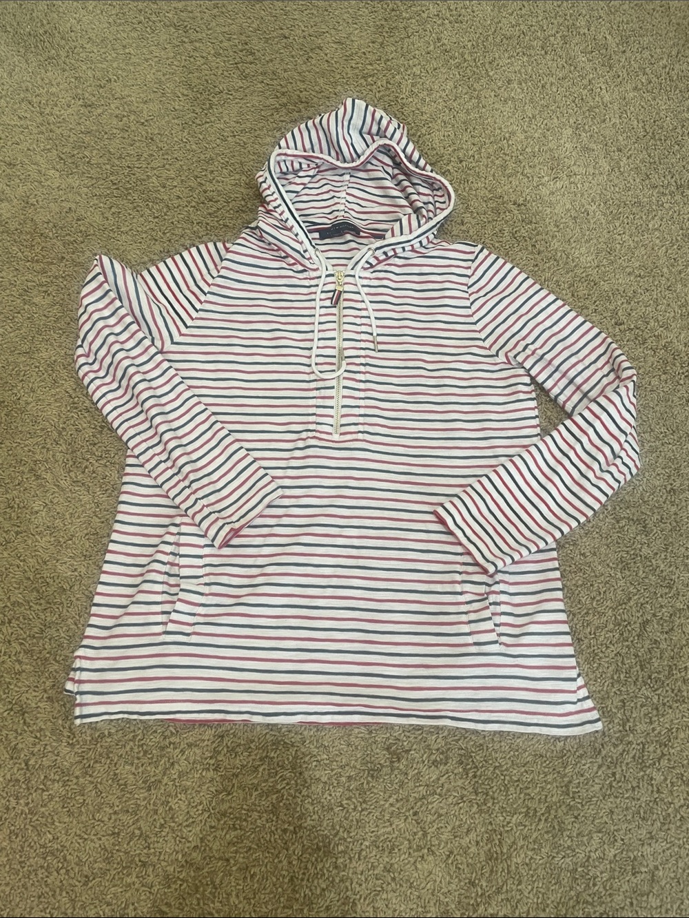 Tommy Hilfiger White Hooded Pullover with Red & Navy Stripes